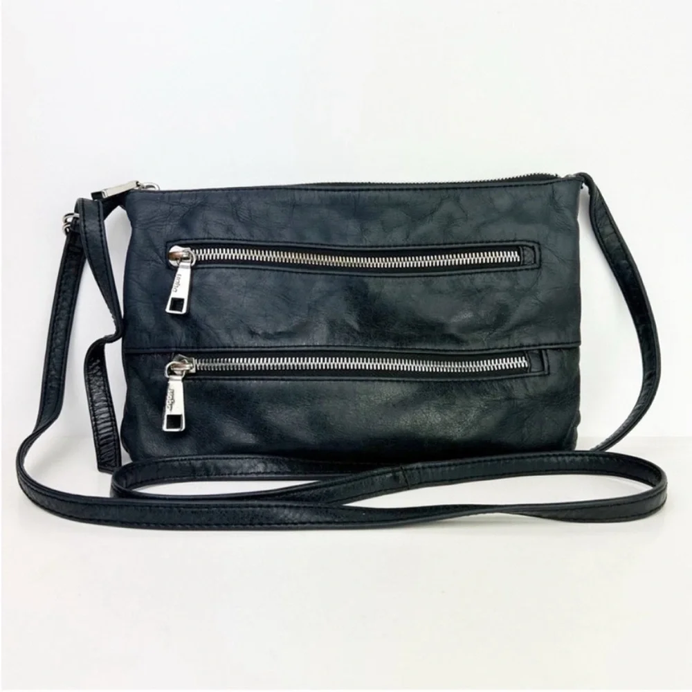 HOBO Mara Navy Blue Gray Leather Boho Crossbody Bag Purse